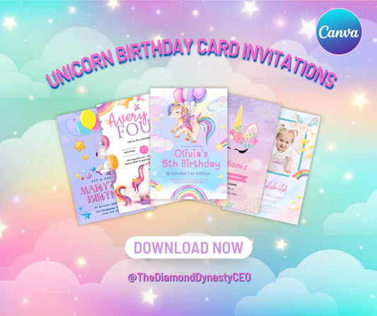 Unicorn Birthday Invitation 10 Pack
