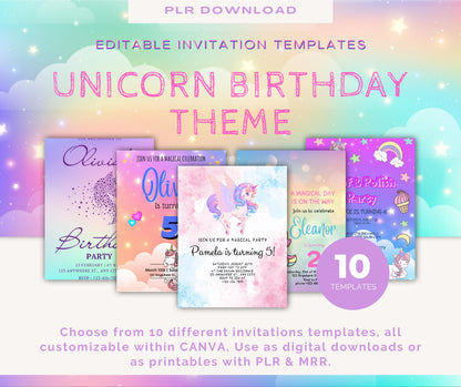 Unicorn Birthday Invitation 10 Pack