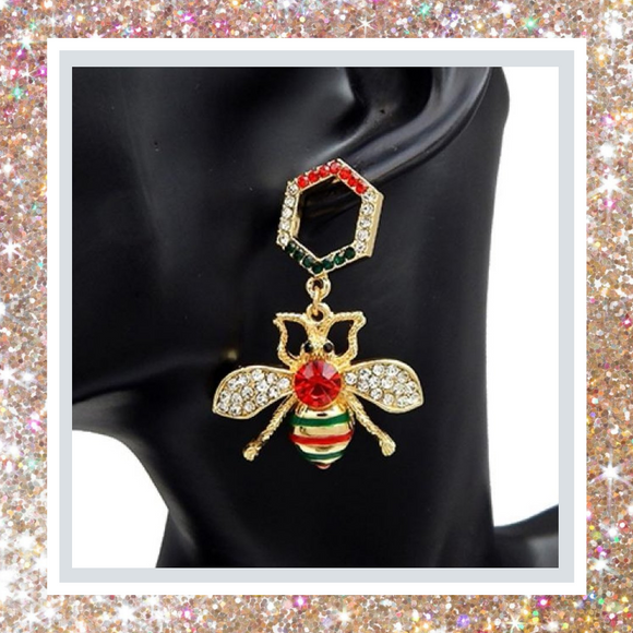 Queen Bee Hexagon Earrings-Gold